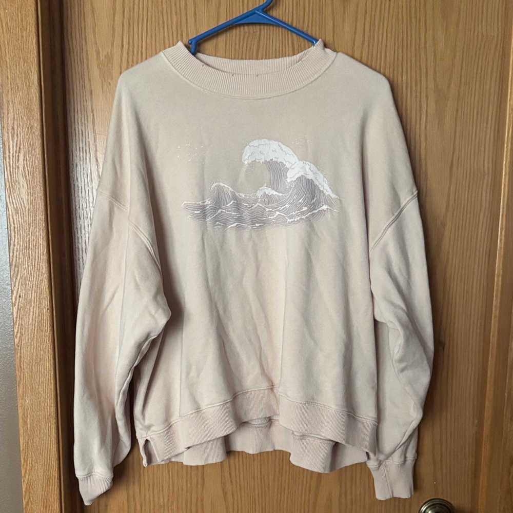 American Eagle Outfitters Cream Wave Graphic Sweater